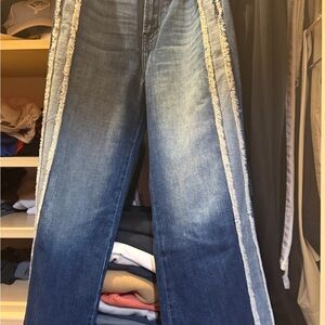 J Brand Dark Blue Wide-Leg Jeans with Light Fringe Side Stripes